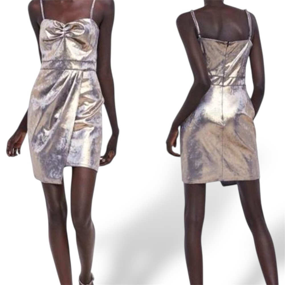 Zara Metallic Gold Disco Mini Dress NYE